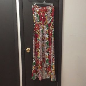 Tropical Strapless High Low Maxi Dress
